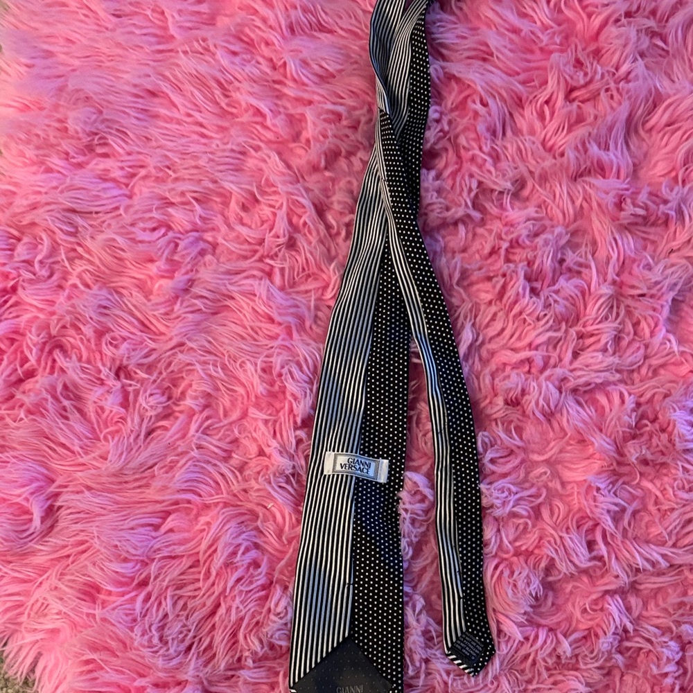 Versace Black and White Striped Tie